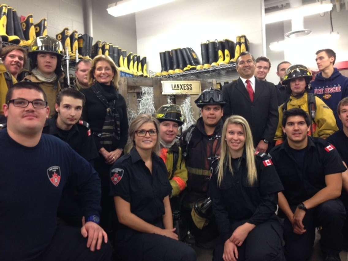 Lanxess donates 2,100 pallets to Lambton College's Fire School. November 28, 2014 (BlackburnNews.com photo by Melanie Irwin)