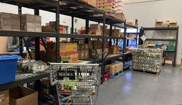 Shelves of the food bank at the Salvation Army Windsor, October 10, 2023. (Photo by Maureen Revait) 