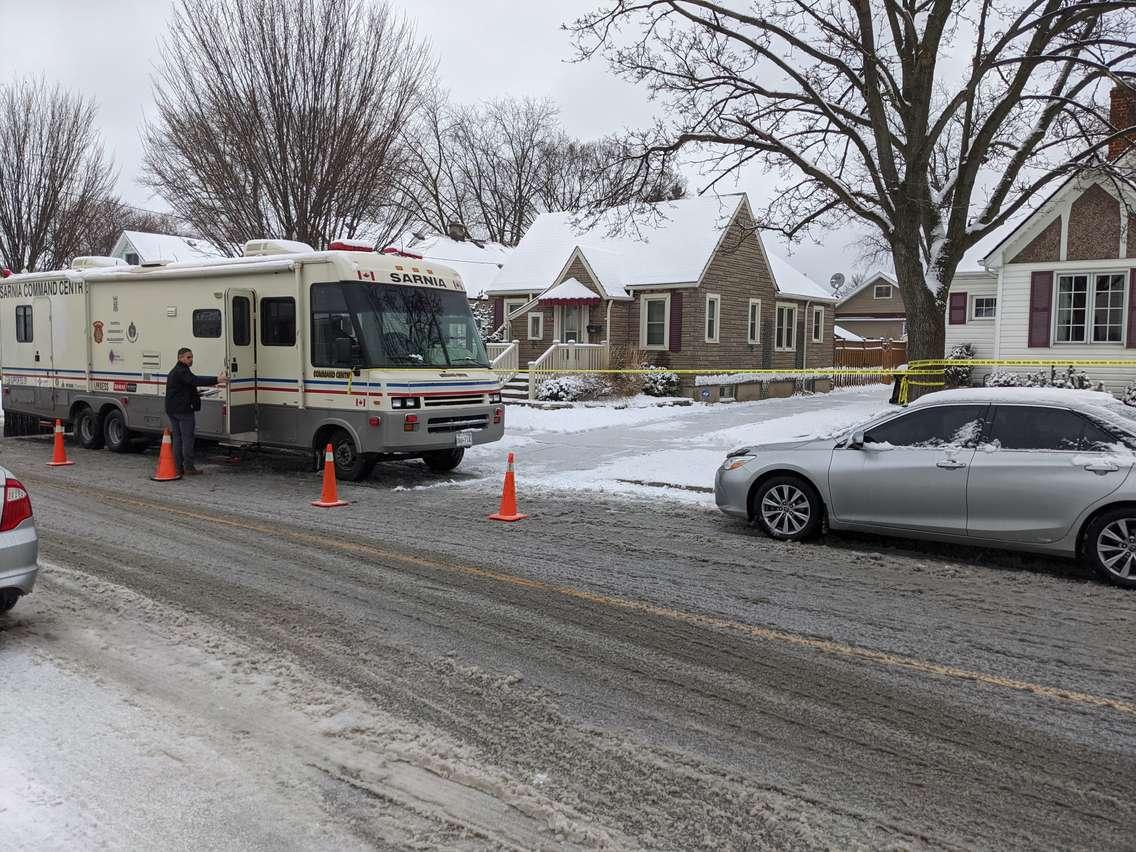 The Sarnia Police Service Criminal Investigations Branch investigates a suspicious death in the 500 block of Devine Street. January 26, 2021. (Photo by Josh Boyce, Blackburn News)