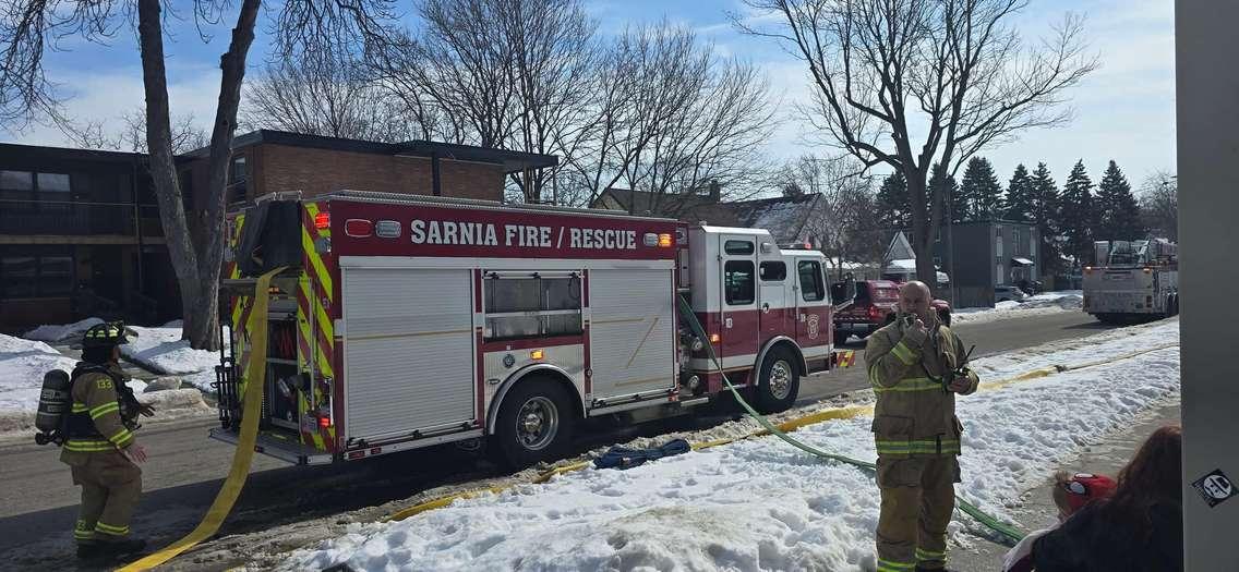 Sarnia Fire Rescue crews at a fire on Queen Street - Feb. 24/25 (Photo courtesy of Sarnia Fire Rescue via Facebook)