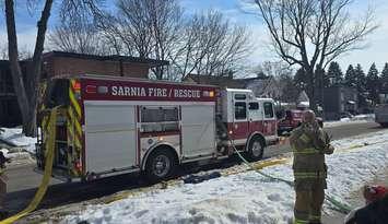 Sarnia Fire Rescue crews at a fire on Queen Street - Feb. 24/25 (Photo courtesy of Sarnia Fire Rescue via Facebook)