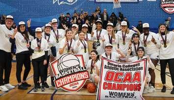 Lambton Lions women's basketball team during the 2024 OCAA gold medal game. March 3, 2024. (Photo courtesy of Lambton College Athletics via Facebook)