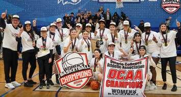 Lambton Lions women's basketball team during the 2024 OCAA gold medal game. March 3, 2024. (Photo courtesy of Lambton College Athletics via Facebook)