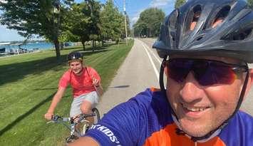 Great Cycle Challenge participants Roel Bus and his great-nephew Owen Roberts. (Photo courtesy of Roel Bus)