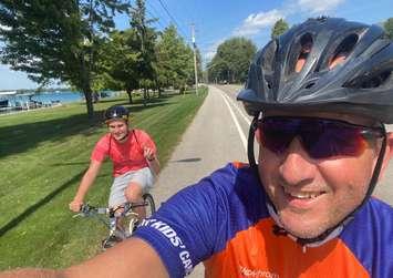 Great Cycle Challenge participants Roel Bus and his great-nephew Owen Roberts. (Photo courtesy of Roel Bus)