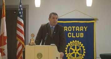 Lambton College President and CEO Rob Kardas speaks at Rotary Club meeting. May 7, 2024. (Photo by Natalia Vega)