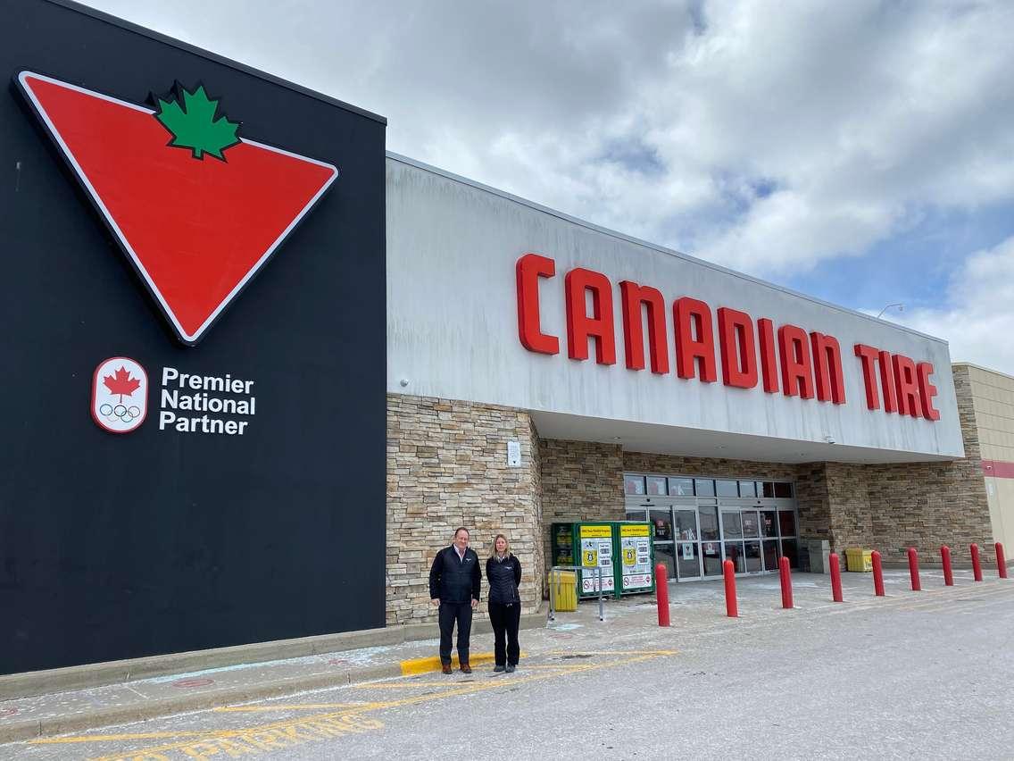 Sarnia Canadian Tire owner  Daniel Leroux (left) with General Manager Shannon MacWilliam. March 28, 2022 Photo by Melanie Irwin