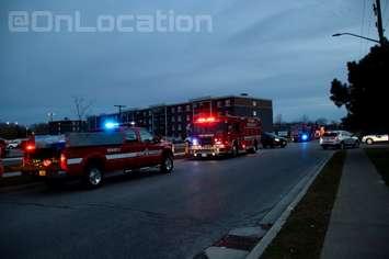 Tecumseh Fire and Rescue on scene of a fire at an apartment building on Southfield Drive, November 20, 2023. Photo courtesy OnLocation_/X. 