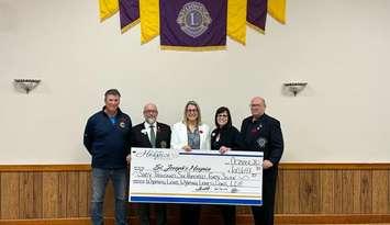 (L-R) Wyoming Lions Club President Jeff Hackett, Lions District Governor A1 Keith Ryan, St Joseph’s Hospice Special Events Coordinator Tammy Witcher, Hospice Director of Fund Development Maria Muscedere, Lions International MDA Treasurer Eric Dolansky 