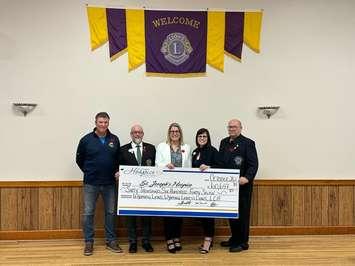 (L-R) Wyoming Lions Club President Jeff Hackett, Lions District Governor A1 Keith Ryan, St Joseph’s Hospice Special Events Coordinator Tammy Witcher, Hospice Director of Fund Development Maria Muscedere, Lions International MDA Treasurer Eric Dolansky 