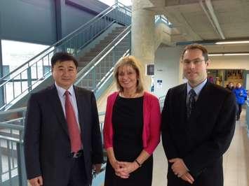 From L-R: Jilin University-Lambton College VP Dr. Ke Tian, Lambton College President and CEO Judith Morris and Lambton College International Studies Dean Chris Slade 
