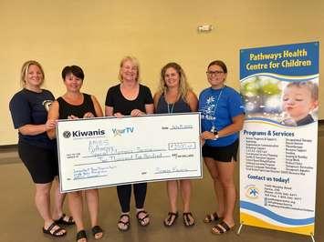 (L to R) Sarah Hatke (Alexander MacKenzie), Tana Manchester (Jumpstart Teen Transition program), Donna Kelso (Seaway Kiwanis member), Paige Robinson (Pathways ICAN Bike program), Chelsea Price (Pathways ICAN Bike program)