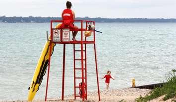 Lifeguard monitors Canatara Beach (BlackburnNews.com Photo by Dave Dentinger)