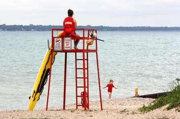 Lifeguard monitors Canatara Beach (BlackburnNews.com Photo by Dave Dentinger)