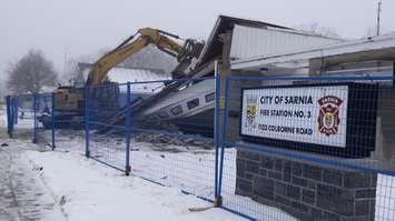 Demolition of the old Sarnia fire station. January 24, 2024. (Photo by Natalia Vega)