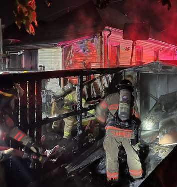 London firefighters on scene of a shed fire on Rathgar Street, May 14, 2024. Photo provided by the London Fire Department.