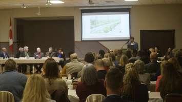 Lambton County Warden/Enniskillen Township Mayor Kevin Marriott speaks at the 2024 State of Lambton Business Breakfast. March 19, 2024. Blackburn Media photo by Melanie Irwin.