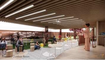 Sarnia Library proposed outdoor room. Image courtesy of Tillmann Ruth Robinson Architects via. Sarnia council agenda.