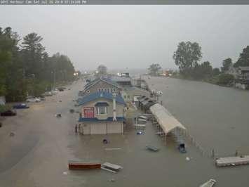 Harbour cam photo from Grand Bend Yacht Club showing onshore flooding July 20, 2019