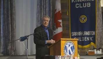 Mayor Mike Bradley delivers State of the City address at the Kiwanis Club of Sarnia-Lambton Golden K meeting. January 7, 2025. (Photo by Natalia Vega)