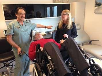 Dr. Larry Soden unveils new equipment to improve accessibility at his Colborne Rd. office. January 28, 2015 (BlackburnNews.com photo by Melanie Irwin)