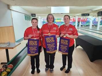 Coach Tammy Ottonello with Kailey Milner and Kennedy Keating at the YBC National Championships. May 2023. (Photo courtesy of Tanya Milner)