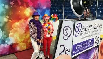 Marjorie Cain and Catherine Van Bastelaar, friends from Corunna, dress up in costumes at the Active Ears Hearing Centres photo booth at Sarnia's Age Friendly Expo. June 13, 2019 Photo by Melanie Irwin.
 
