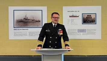 Naval reserves Captain Sean Batte at Lambton College. May 9, 2024. Blackburn Media photo by Melanie Irwin.