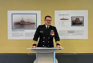 Naval reserves Captain Sean Batte at Lambton College. May 9, 2024. Blackburn Media photo by Melanie Irwin.