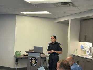 SPS Deputy Chief Julie Craddock at Sarnia Police Board Meeting, April 25, 2024 (Photo by: Lindsay Newman/ Blackburn Media)
