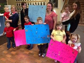 Supporters of Coronation Day Park Nursery gather at Lambton County headquarters in Wyoming. May 8, 2014 BlackburnNews.com (Photo by Melanie Irwin) 