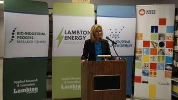 Judith Morris at research funding announcement Dec. 7, 2016 (Photo by Jake Jeffrey)