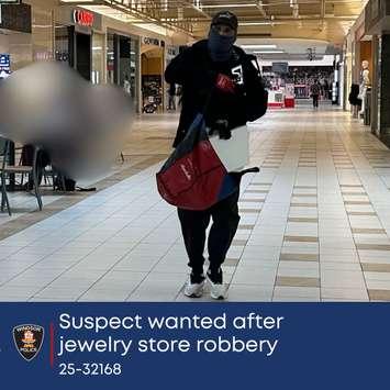Suspect wanted for a jewelry store robbery in Windsor (Photo by: Windsor police)