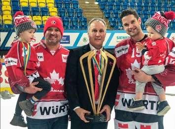 Dustin Jeffrey, his brother Bryan, Dustin’s boys Nash and Tye, and assistant coach Paul Coffey. - Dec. 31/19 (Submitted photo)