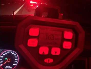 Vehicle stopped for travelling 163 km/hr on Highway 402 in Plympton-Wyoming. July 4, 2024. (Photo courtesy of Lambton OPP)