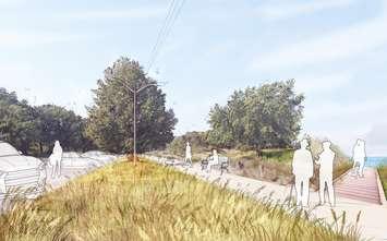 A visualization of what the Canatara Park beach parking lot could look like with dune landscape restoration. Image captured from Canatara Park Master Plan. Courtesy of the City of Sarnia council agenda.