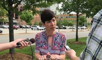 Sarnia-Lambton NDP candidate Kathy Alexander across the street from Bluewater Health. June 1, 2018. (Submitted Photo)