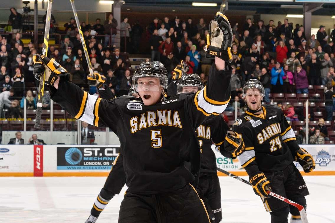 Jakob Chychrun scored with 2.7 seconds left to complete a 4-3 comeback win over visiting Erie Jan. 8, 2015 (Photo courtesy of Metcalfe Photography)