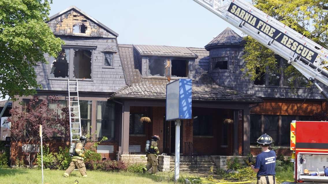 Sarnia Fire responds to a fire at Christina Street and Maxwell Street. 9 June 2023. (Photo by Sarnia News Today)