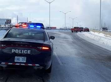 Multi-vehicle crash on the Donahue Bridge Jan 31, 2019. Photo courtesy of Sarnia Police Service. 