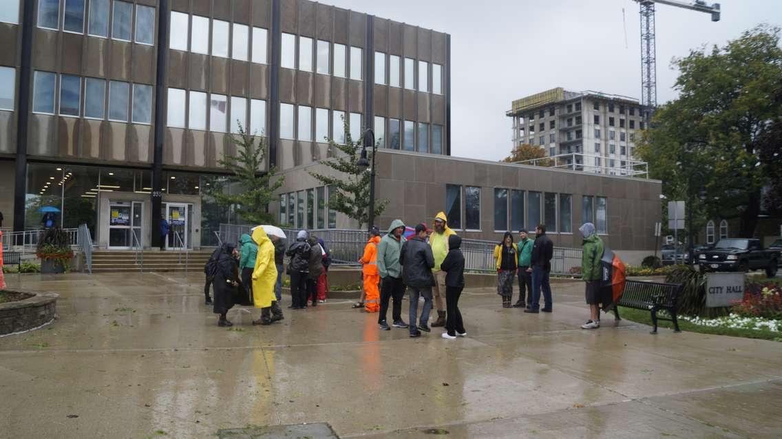 Protestors taking part in the Sarnia Freedom Rally outside Sarnia City Hall.  22 September 2021.  (Photo by BlackburnNews.com)