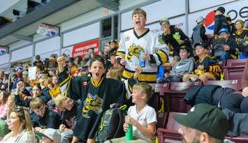 Students at the second annual School Day Game where the Sarnia Sting played the Flint Firebirds. October 23, 2024. (Photo courtesy of Darren Metcalfe/ Metcalfe Photography)