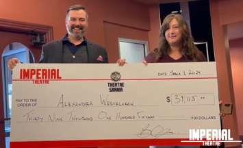 Alexandra Westelaken wins over $39,000 in Imperial Theatre's 50/50 draw. March 1, 2024. (Screenshot courtesy of Imperial Theatre via Facebook)