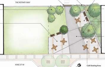 Concept 1 for downtown Forest parkette. March 19, 2024. (Photo courtesy of the Municipality of Lambton Shores/ rendering by Pl.ural)