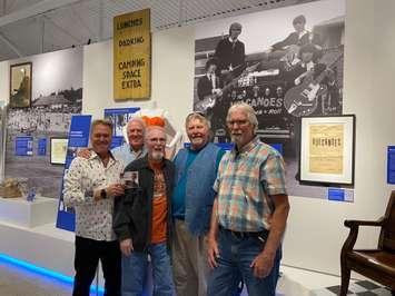 Brad Dudley, Wayne Dennis, Harry Olsen, Al Thompson, and Tom Jefferson from The Volcanoes. October 2023. (Photo by The Lambton Heritage Museum)