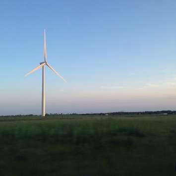 Wind turbine off the 402 on the way into Sarnia, June 28 2015 (BlackburnNews.com Photo by Briana Carnegie)