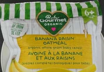 Baby Gourmet Organic banana raisin oatmeal. Photo provided by the Canadian Food Inspection Agency. 