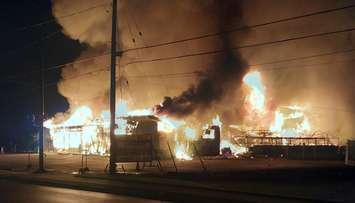 Fire engulfs Ryerse Garden Gallery at 777 Norfolk Street North in Simcoe. Photo provided by Norfolk OPP.