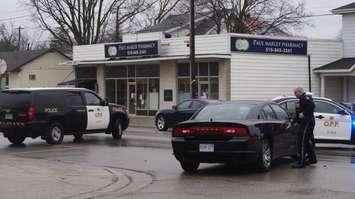 Lambton OPP investigate a robbery at Paul Marley Pharmacy in Wyoming March 7, 2017. BlackburnNews photo by Melanie Irwin