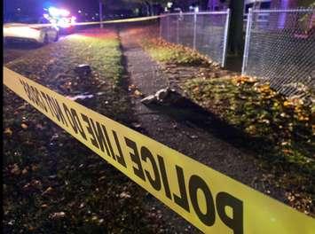 Caution tape at the scene of a stabbing on Kathleen Avenue and Indian Road. (Photo by: Sarnia police)